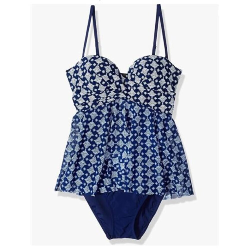 NEW Christina Crossover Flared Mesh Bandeau One Piece Swimsuit Women's 8
